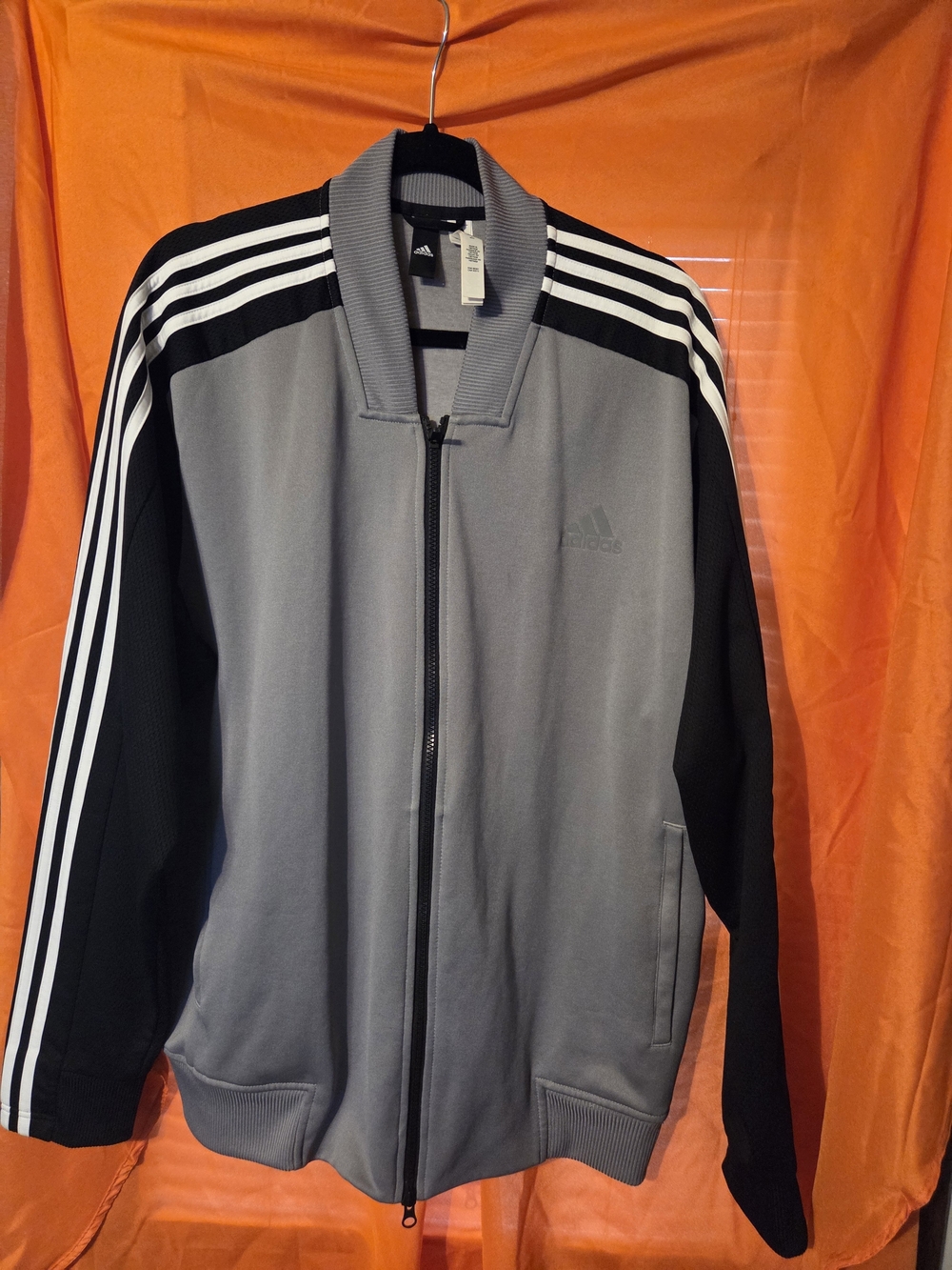 adidas Men’s Gray and Black Full-Zip Track Sweater
